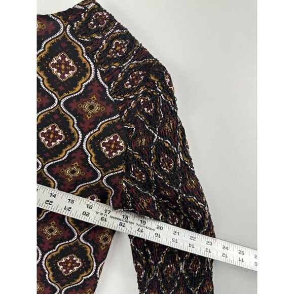 A.L.C. Alexa Smocked Printed 6 Silk Mini Dress Long Bell Sleeve - Picture 5 of 9